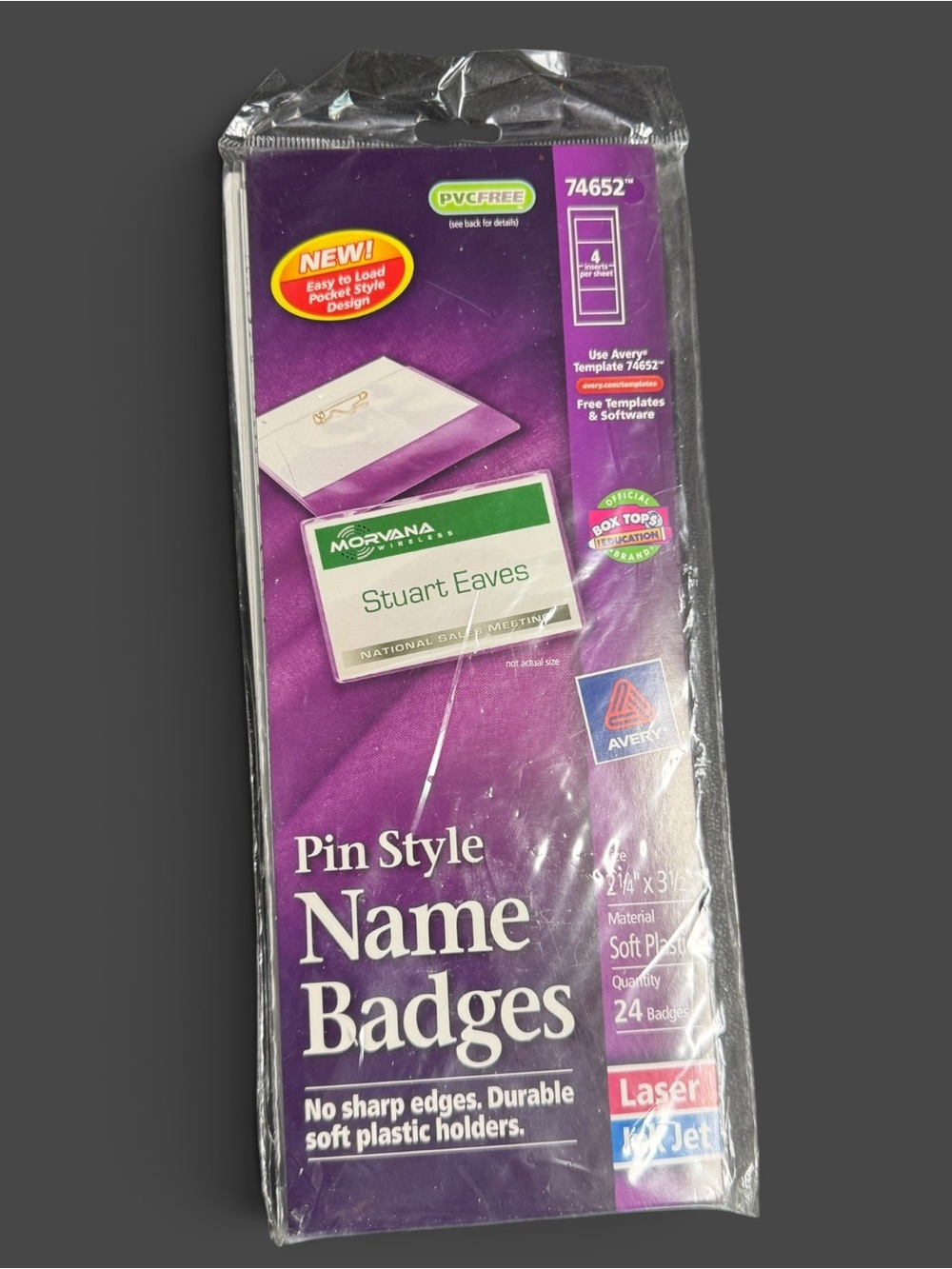 Avery 74652 Pin Style Name Badges 24 Pack 2.25 x 3.5 Laser Inkjet NIP